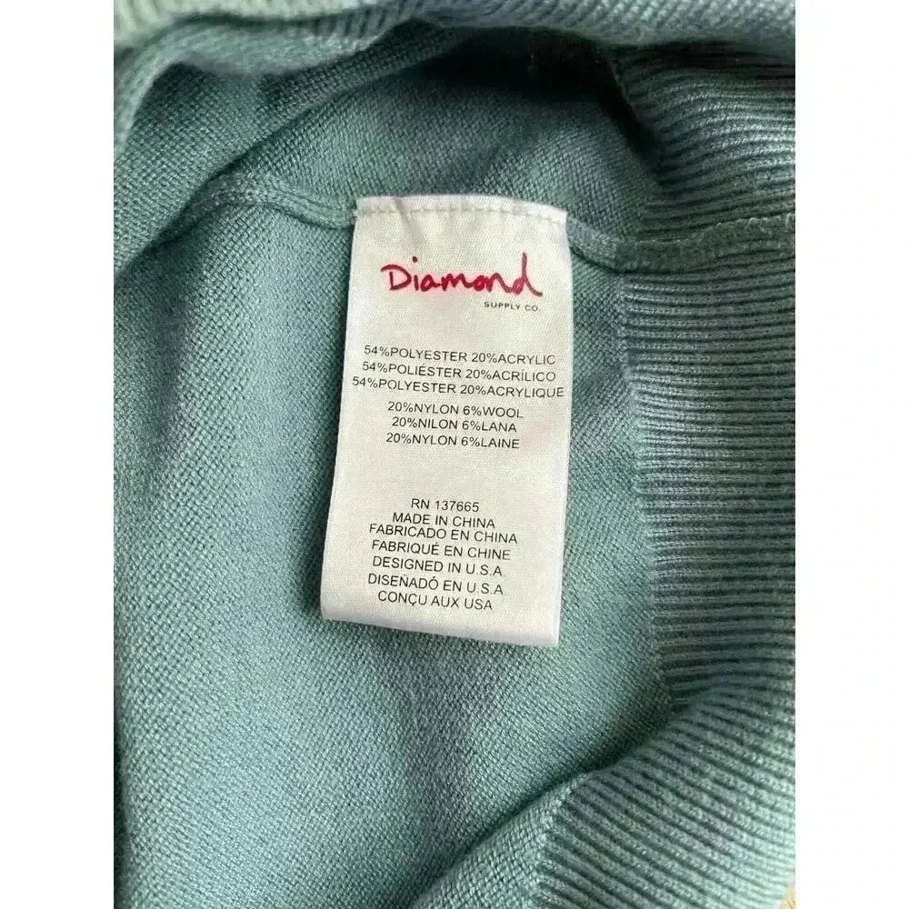 Diamond Supply Co Mens Large Crewneck Sweater Y2K Skater Blue Floral Logo - Picture 9 of 9